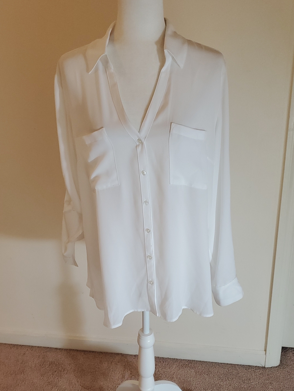 Express White Button-Down Shirt with Chest Pockets
